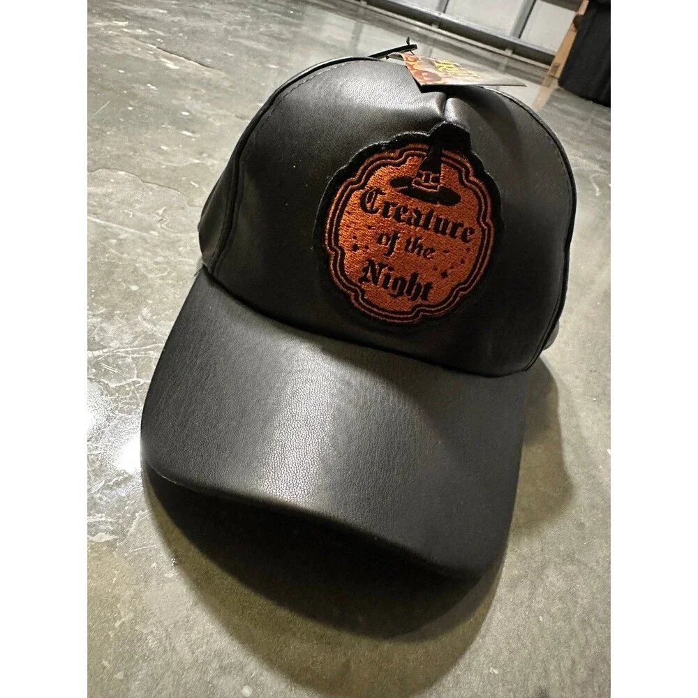 NEW Creature of the Night Faux Leather Black Hat Truckers Baseball Cap SnapBack